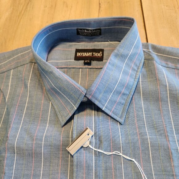 Botany 500 Shirt Vintage Button Down Short Sleeve Blue Pinstriped‎ 17.5 NEW NWT - Picture 3 of 11